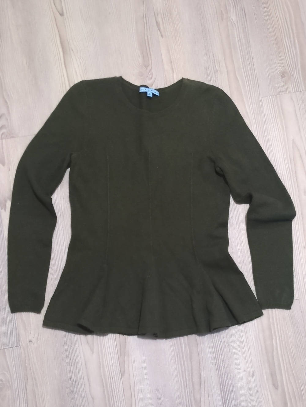 Antonio Melani 100% Cashmere Peplum Sweater Dark Olive Green Small